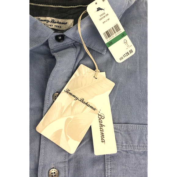 Tommy Bahama Mens Coastline Cord Corduroy Shirt Large Long Sleeve Flip Cuff Blue - Picture 3 of 9